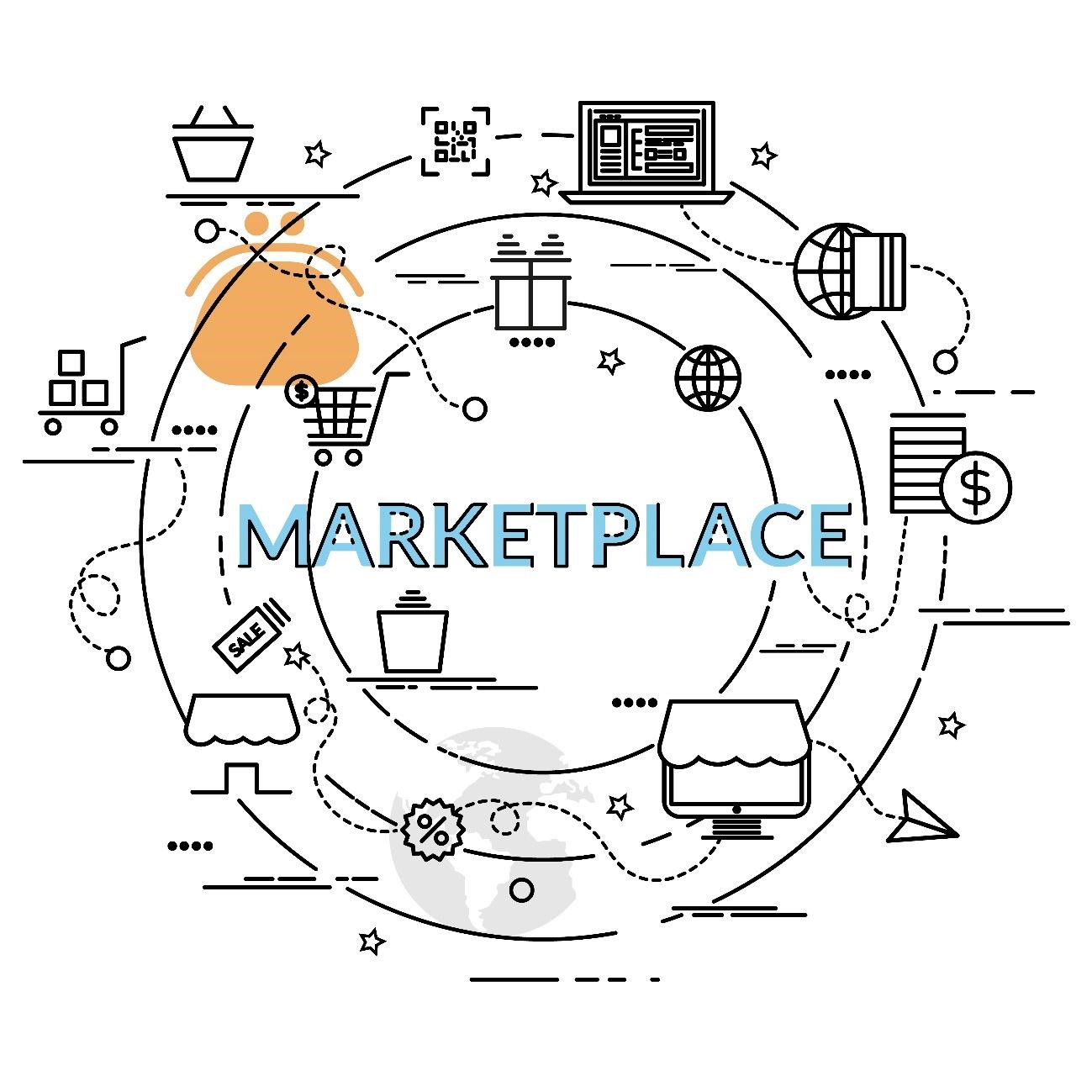 Icônes illustrant les services impliqués par les ventes sur les marketplaces 
